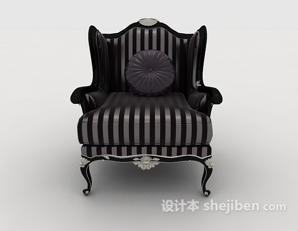 欧式风格欧式条纹单人沙发3d模型下载