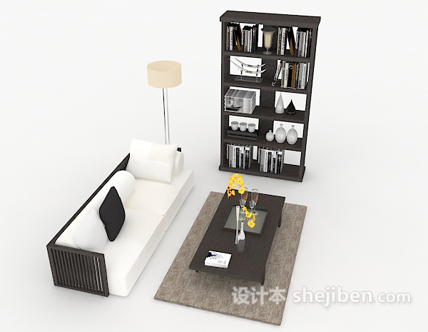 中式风格简单新中式风格多人沙发3d模型下载