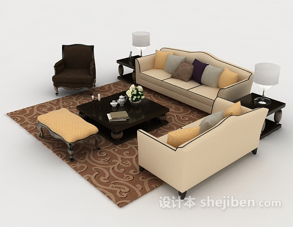 设计本欧式家居木质组合沙发3d模型下载