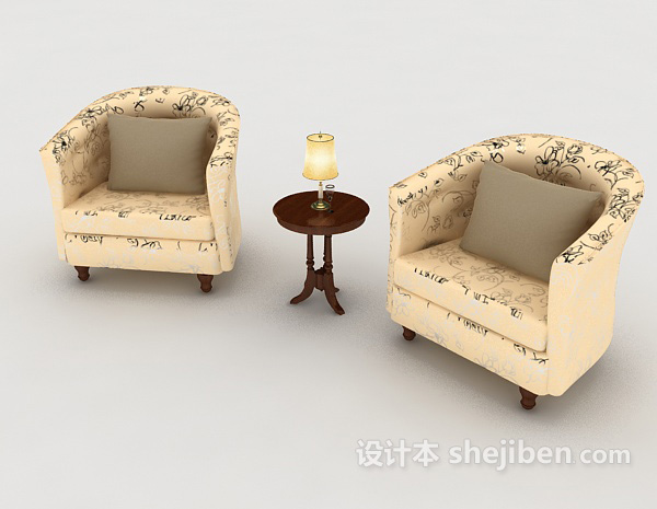 免费花纹单人沙发组合3d模型下载