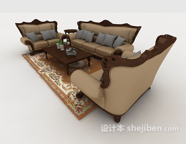 设计本欧式家居棕色复古组合沙发3d模型下载