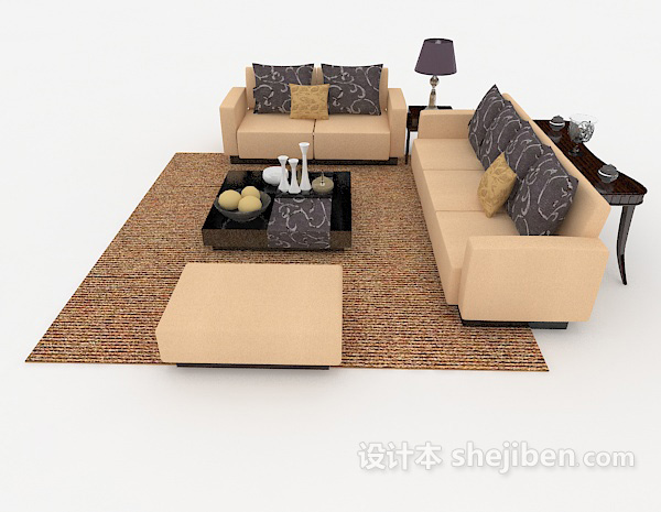 现代风格简单家居浅棕色组合沙发3d模型下载
