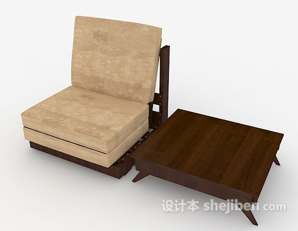 简单家居棕色木质单人沙发3d模型下载