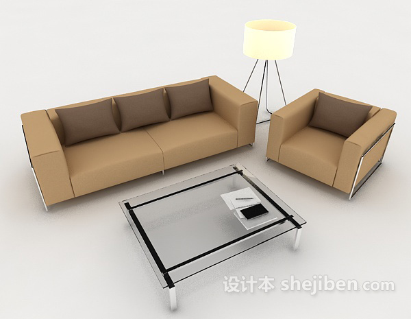 现代风格现代家居棕色组合沙发3d模型下载