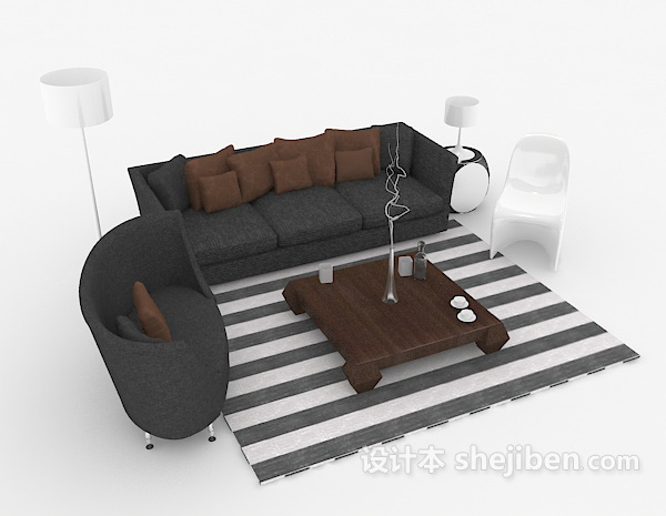 免费家居休闲深灰色组合沙发3d模型下载