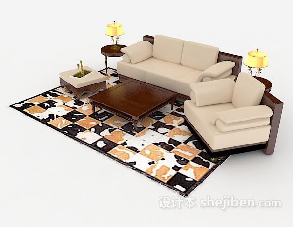 免费新中式家居简单组合沙发3d模型下载