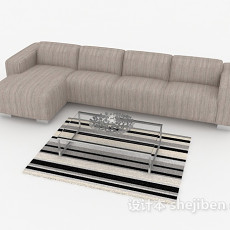 灰棕色简约多人沙发3d模型下载