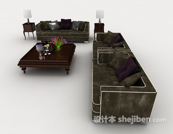 设计本新中式深色组合沙发3d模型下载