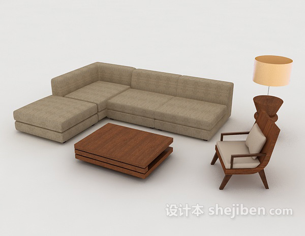免费家居木质棕色简约组合沙发3d模型下载