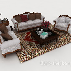 欧式家居灰色木质组合沙发3d模型下载
