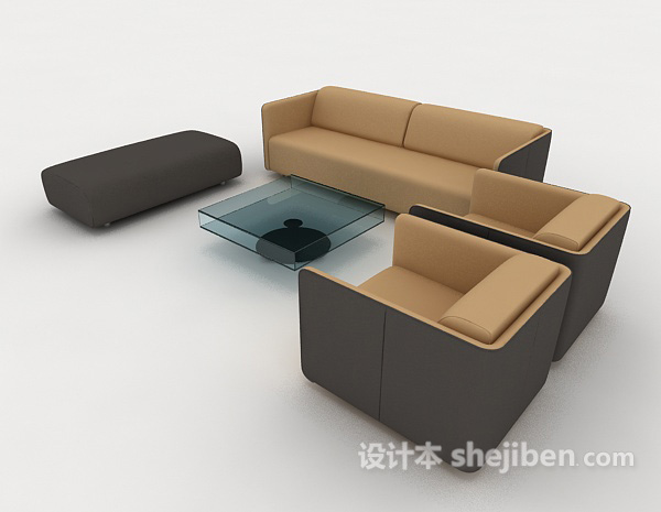 设计本简约棕色家居组合沙发3d模型下载