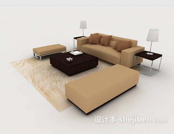 设计本家居简约棕色组合沙发3d模型下载