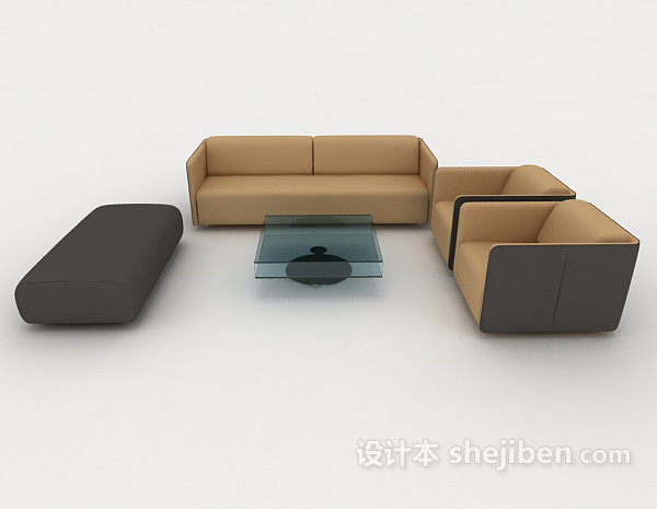 现代风格简约棕色家居组合沙发3d模型下载