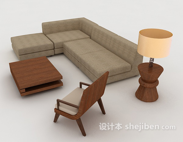 设计本家居木质棕色简约组合沙发3d模型下载
