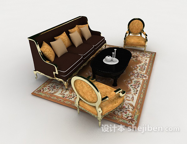设计本欧式金边华丽组合沙发3d模型下载