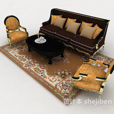 欧式金边华丽组合沙发3d模型下载