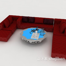 现代红色简单组合沙发3d模型下载