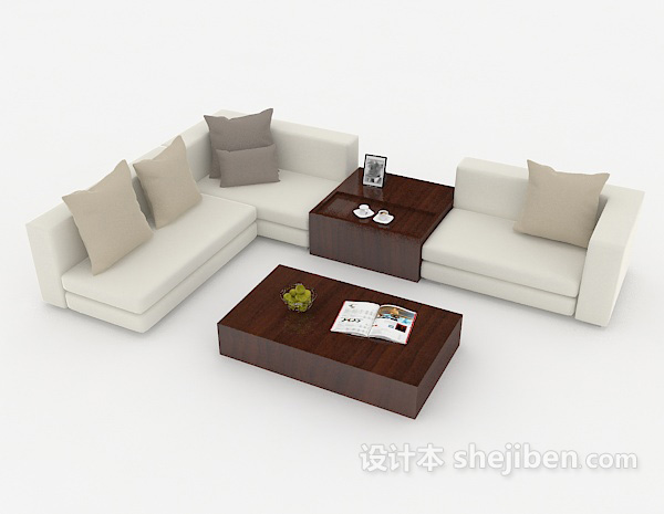 白灰色组合沙发3d模型下载