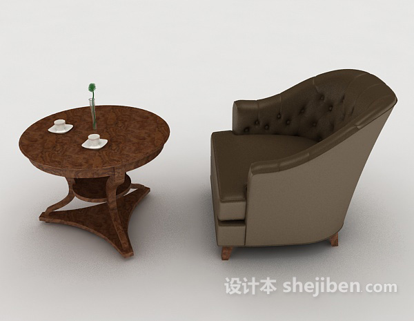现代风格家居休闲棕色单人沙发3d模型下载
