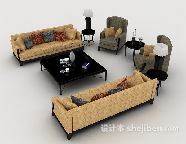 免费欧式简约组合沙发3d模型下载