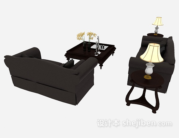 设计本简约家居黑色组合沙发3d模型下载