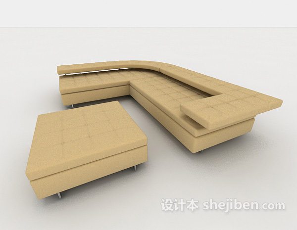 现代风格现代简单黄色多人沙发3d模型下载