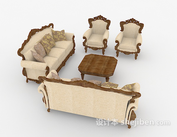 设计本欧式棕色家居木质组合沙发3d模型下载