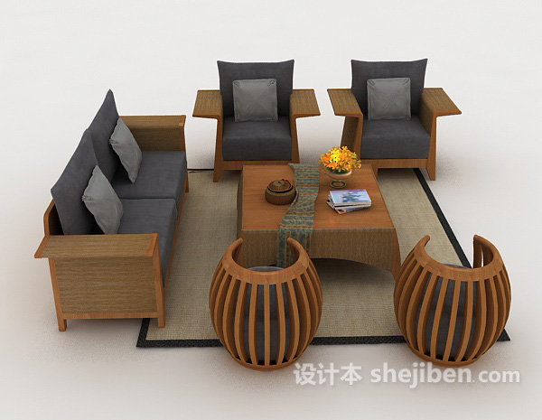 设计本东南亚组合沙发3d模型下载
