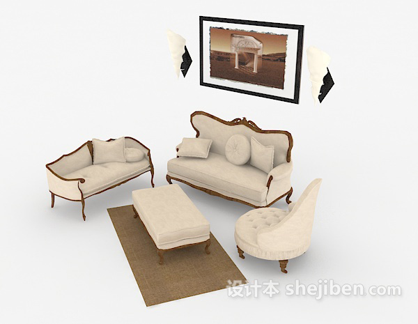 欧式风格简欧式居家组合沙发3d模型下载