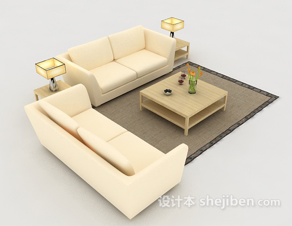 简约米黄色组合沙发3d模型下载