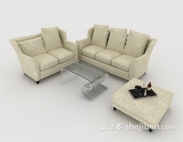浅绿色组合沙发3d模型下载