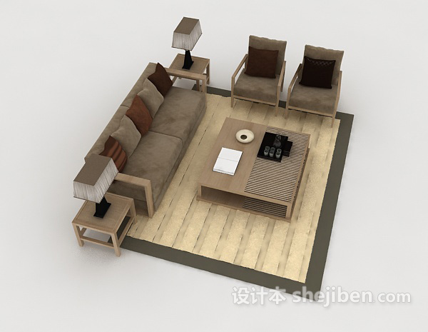 免费家居木质简约棕色组合沙发3d模型下载