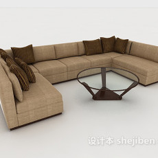 棕色家居木质多人沙发3d模型下载