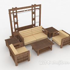 新中式清新组合沙发3d模型下载