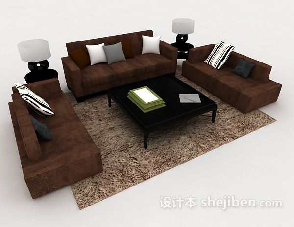 免费深棕色家居组合沙发3d模型下载