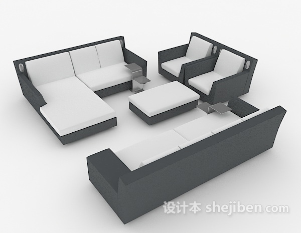 现代风格现代灰白色组合沙发3d模型下载