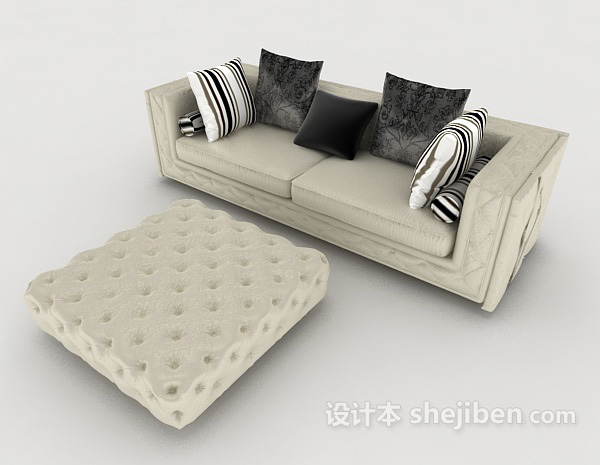 家居木质灰色双人沙发3d模型下载