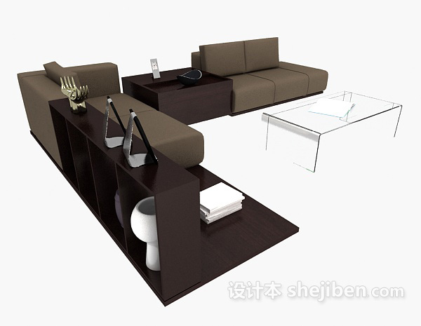 现代风格简约棕色休闲组合沙发3d模型下载