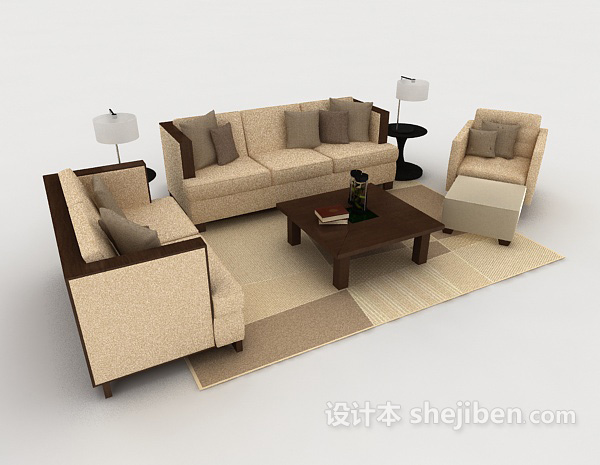 免费家居棕色花纹组合沙发3d模型下载