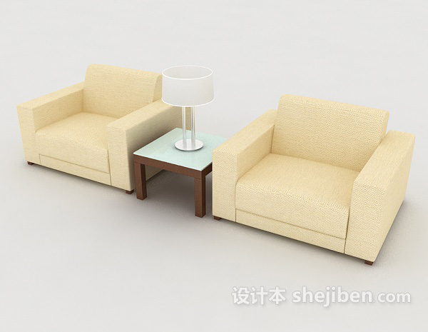 免费简约黄色桌椅组合3d模型下载