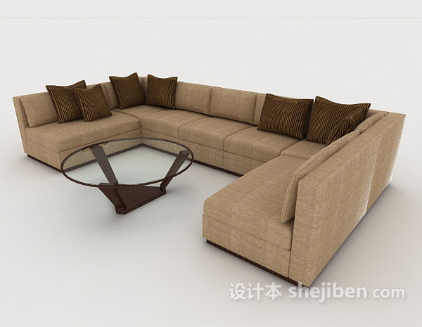 免费棕色家居木质多人沙发3d模型下载