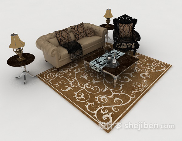 欧式家居复古组合沙发3d模型下载