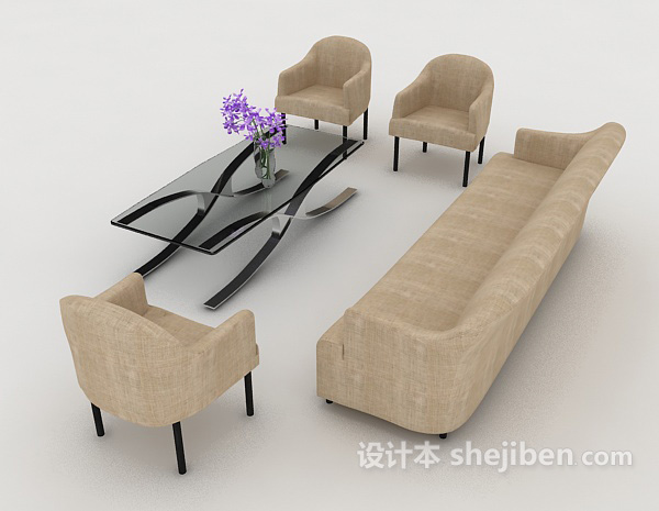 设计本休闲简约浅棕色组合沙发3d模型下载