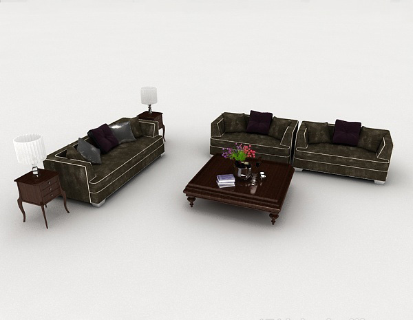 新中式深色组合沙发