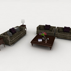 新中式深色组合沙发3d模型下载