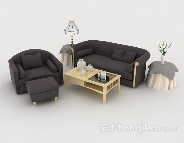 设计本深灰色家居简约组合沙发3d模型下载