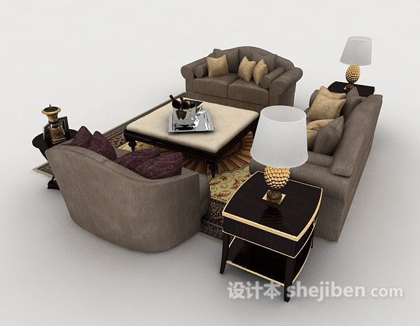 设计本家居深灰色组合沙发3d模型下载