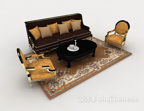 免费欧式金边华丽组合沙发3d模型下载