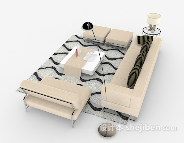 设计本现代简约单色组合沙发3d模型下载