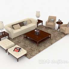 棕色木质家居组合沙发3d模型下载